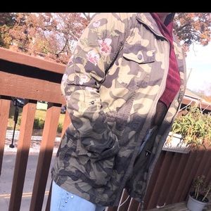 Army green with flowers on sleeves jacket